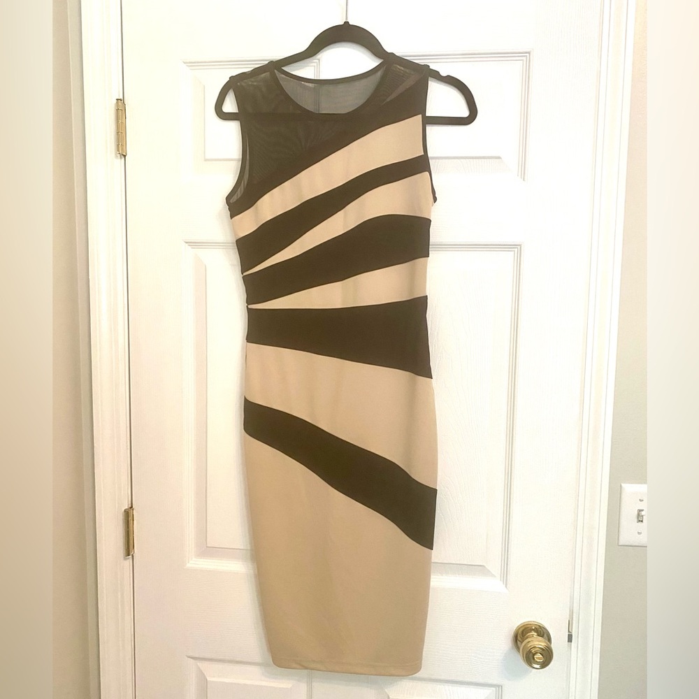 Marciano Black and Tan Midi cocktail Dress